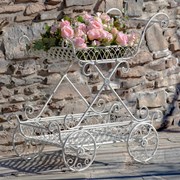 Zaer Ltd. International Pre-Order: Two Tier Iron Flower Push Cart in Antique White "Odesa 1794" ZR160260-AW