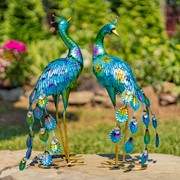 Zaer Ltd. International 22" Tall Set of 2 Metallic Painted Iron Peacock Figurines ZR801004-SET