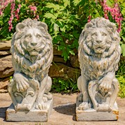 Zaer Ltd International 21" Tall Set of 2 Antique Grey Lion Sentry Statues w/Fleur-De-Lis "Harold & Leo" ZR561210-GY