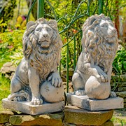 Zaer Ltd International Pre-Order: S/2 26.5"T. Magnesium Lion Sentry Statues in Grey "Marloni & Antonio" ZR560270-GY