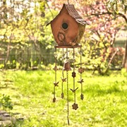 Zaer Ltd International Pre-Order: 41.5" Long Antique Copper Hanging Birdhouse Wind Chime "Pagoda” ZR190557-D