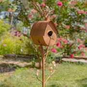 Zaer Ltd. International Pre-Order: 64.25"T. Antique Copper Finished Iron Birdhouse Stake with A-Frame ZR173714-C