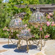 Zaer Ltd International Set of 3 Glass Dome Terrariums with Iron Stand in Frosted Gold "Marseilles 1792" ZR530995-FGS