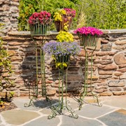 Zaer Ltd. International Set of 3 Standing Iron Pedestal Plant Stands in Antique Green ZR170743-GR