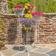 Zaer Ltd. International Set of 3 Standing Iron Pedestal Plant Stands in Antique White ZR170743-AW