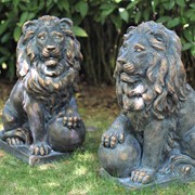 Zaer Ltd International 26.5" Tall Set of 2 Magnesium Lion Sentry Statues in Bronze "Marloni & Antonio" ZR560270-BZ