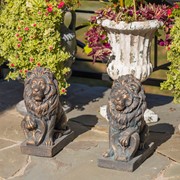 Zaer Ltd International 21" Tall Set of 2 Lion Sentry Statues with Fleur-De-Lis in Bronze "Harold & Leo" ZR561210-BZ