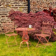 Zaer Ltd International Three Piece Metal Bistro Set with 2 Folding Chairs & Round Table in Antique Pink ZR191499-PKS