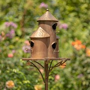 Zaer Ltd. International 74.25" Tall Plump Cylinder Triple Birdhouse Stake with Conical Roof in Copper ZR200251-CP