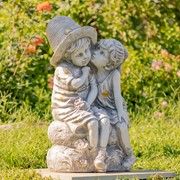 Zaer Ltd International Pre-Order: 30"T. Sweet Country Boy & Girl Garden Statue in Grey "Johnny & June" ZR200087-GY