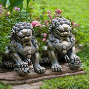 Zaer Ltd International Pre-Order: 24.5" Tall Set of 2 Chinese Lions "Fu Dog" Guardian Statue ZR583240-SET