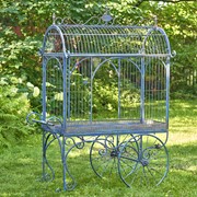 Zaer Ltd. International Pre-Order: 82"T. Iron Flower Cart with Curved Roof in Cobalt Blue "Paris 1968" ZR200200-BL