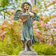 Zaer Ltd International 39" Tall Magnesium Angel Statue with Birdbath in Antique Bronze "Jazmin" ZR341439-BZ