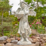 Zaer Ltd International 39" Tall Magnesium Angel Statue with Birdbath in Antique White "Jazmin" ZR341439-AW