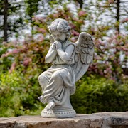 Zaer Ltd International 28" Tall Magnesium Angel Statue Sitting and Praying in Antique White "Evie" ZR311828-AW