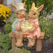 Zaer Ltd. International 22" Tall Fancy Rabbit Couple Sitting on Bench Magnesium Garden Statue ZR342022