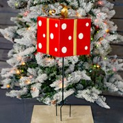 Zaer Ltd. International Pre-Order: 32.5" Tall Red & White Polka Dot Metal Christmas Gift Box with Stake ZR210515