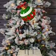 Zaer Ltd. International 31” Tall Green with Red Diamonds Metal Christmas Ball Stake ZR210516