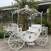 Zaer Ltd. International "Antoinette" Large Parisian Style Iron Carriage with Planters in Antique White ZR100496-AW