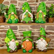 Zaer Ltd. International "The Shamrocks" Set of 6 Assorted St. Patrick's Day Garden Gnomes ZR218400-SET