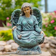 Zaer Ltd International 24" Tall Kneeling Angel Child Statue & Birdbath in Antique Bronze "Cassiel" ZR253524-BZ