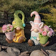 Zaer Ltd. International Set of 2 Assorted Spring Garden Gnomes with Planters ZR218035-SET