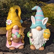 Zaer Ltd. International Set of 2 Easter Garden Gnome Couple with Bunny Ears and Painted Eggs ZR218020-SET