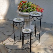 Zaer Ltd. International "Marisol" Set of 3 Round Nesting Iron Mosaic Plant Stands ZR842944