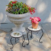 Zaer Ltd. International "Marisol" Set of 2 Round Iron Mosaic Plant Stands with Hand Painted Sunflowers ZR842953