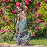 Zaer Ltd. International Pre-Order: 52" Tall Magnesium Merman Garden Statue w/ Seashell Spyglass "Peter" ZR343252-BZ