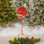 Zaer Ltd. International 35.83" Tall Red Christmas Ball Ornament Metal Garden Stake ZR210601