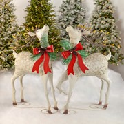 Zaer Ltd. International Set of 2 48" Tall Large Iron Reindeer with Pinecone Bow ZR190358-SET