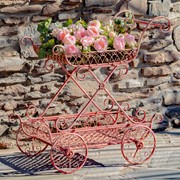 Zaer Ltd. International Pre-Order: Two Tier Iron Flower Push Cart in Flamingo Pink "Odesa 1794" ZR160260-PK