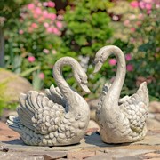 Zaer Ltd International Pre-Order: Set of 2 Magnesium Swan Planters "Ebony and Ivory" ZR204700-SET