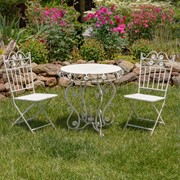 Zaer Ltd. International "Copenhagen 1843" Three Piece Bistro Set with Aster Flower Accents in Ant. White ZR200518-9-AW