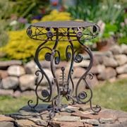 Zaer Ltd. International 25.2" Tall Round Iron Table with Aster Flower Accents "Copenhagen 1843" ZR200520-BZ