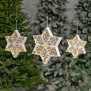 Zaer Ltd International Set of 3 Hanging Light-Up Six-Point Star Snowflakes in Assorted Sizes ZR210468-SET