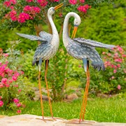 Zaer Ltd. International Set of Two 44" Tall Blue and White Metal Egret Garden Figurines ZR217081-SET