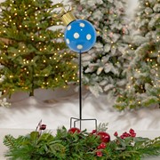 Zaer Ltd. International 26" Tall Blue & White Polka Dot Christmas Ball Ornament Metal Garden Stake ZR210604