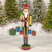 Zaer Ltd International Pre-Order: 65.35"T Standing Iron Nutcracker in Gold w/Candy Cane & Lights "Kane" ZR220429