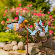 Zaer Ltd International 49" Tall Momma Bird & Babybirds Metal Garden Stake "The Bluebirds" ZR120339