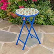 Zaer Ltd. International "Nantucket" 23in. Tall Mosaic Folding Plant Stand - White/Yellow/Blue ZR850716