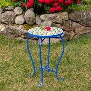 Zaer Ltd. International "Nantucket" 22in Tall Mosaic Pedestal Plant Stand - White/Yellow/Blue ZR850715