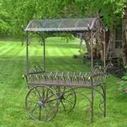 Zaer Ltd. International Pre-Order: "Tusheti" 78.74" Tall Large Iron Flower Cart with Roof in Cobalt Blue ZR180522-BL