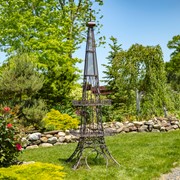 Zaer Ltd. International 10.6ft. Tall Eiffel Tower-Inspired Two-Tiered Metal Plant Stand in Copper-Brown ZR220883-CB