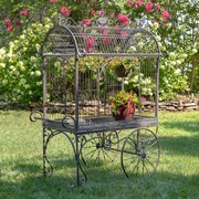 Zaer Ltd. International 82" Tall Large Iron Flower Cart with Curved Roof in Antique Bronze "Paris 1968" ZR200200-BZ