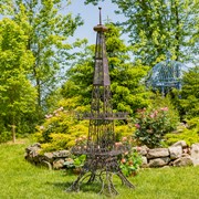 Zaer Ltd. International 9ft. Tall Two-Tier Eiffel Tower-Inspired Iron Plant Stand in Copper-Brown ZR220882-CB