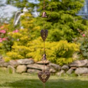 Zaer Ltd International 96.25" Long Antique Bronze Iron Rain Chain with Hearts & Bell Accents ZR235176