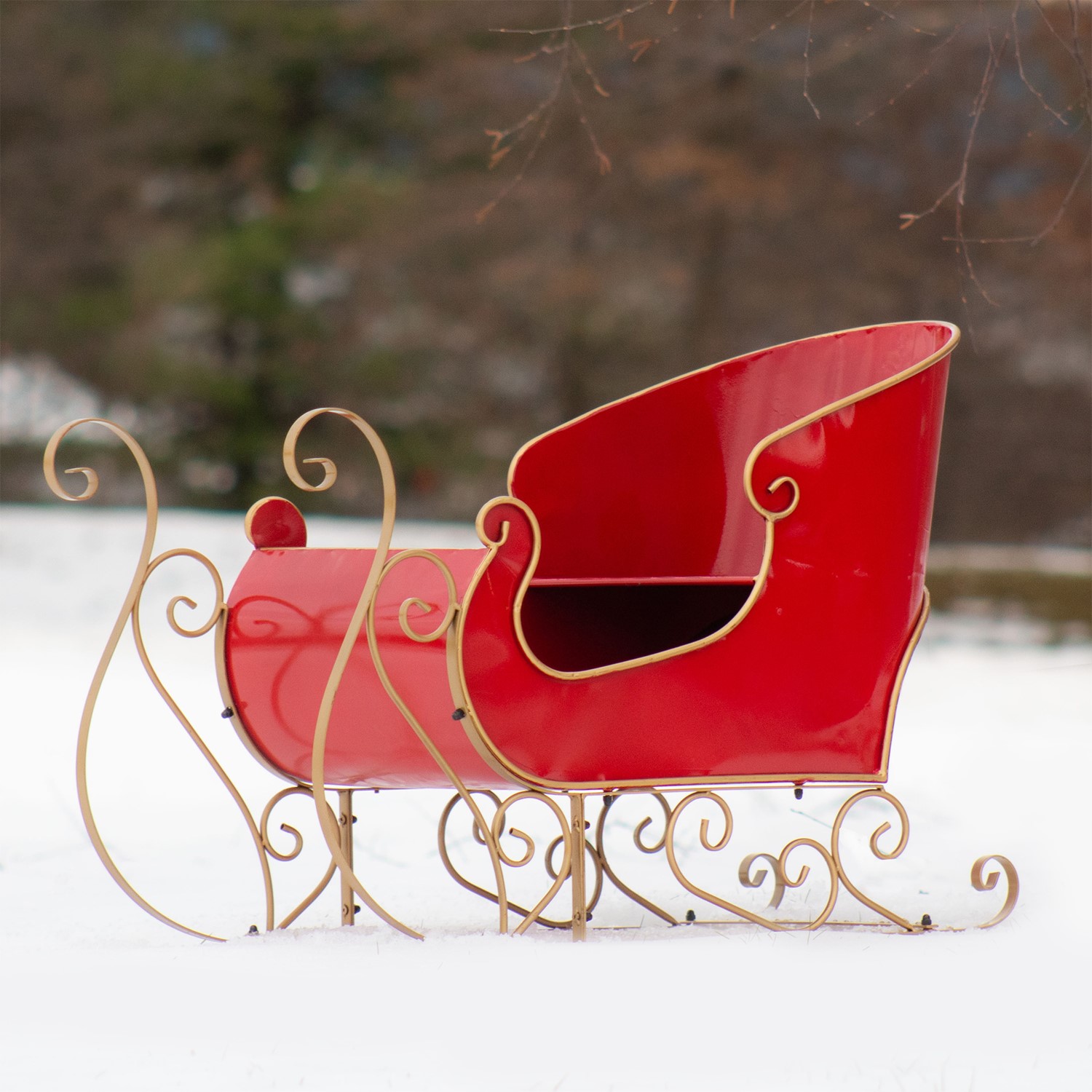 Medium Metal Holiday Sleigh Decoration in Antique Red