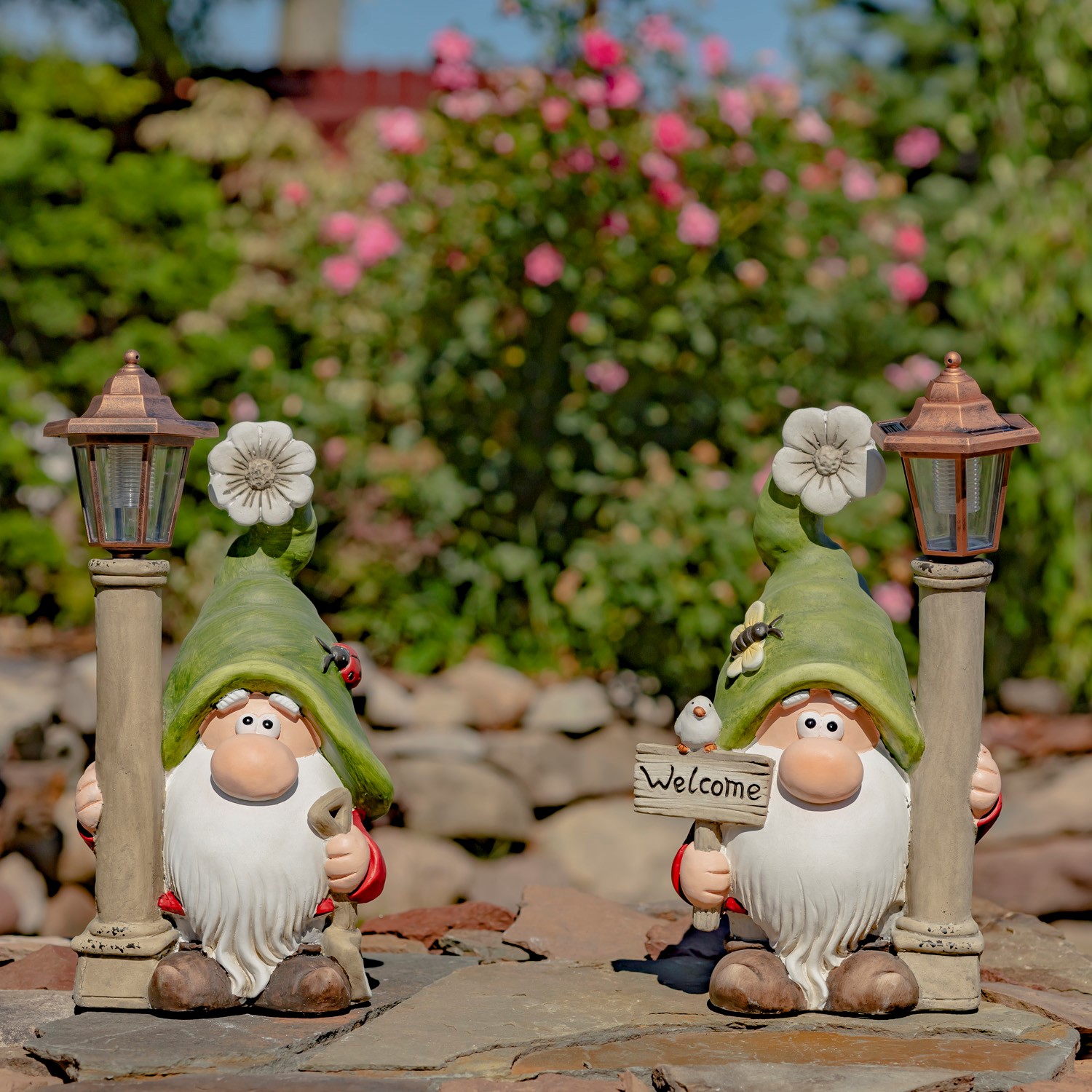 Set of 2 Garden Gnomes with Solar Lanterns